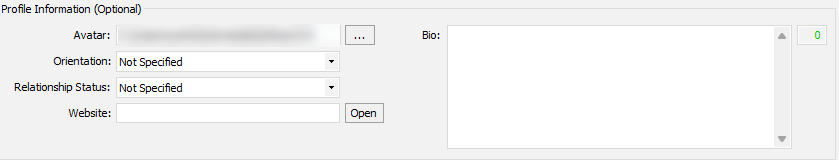 Tube Sites Submitter — Profile Information panel with avatar, bio and website fields